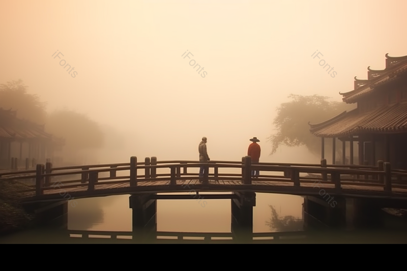 烟雨江南的独桥和人风景,高清,摄影图,摄影图片,图片大全,摄影图免费下载